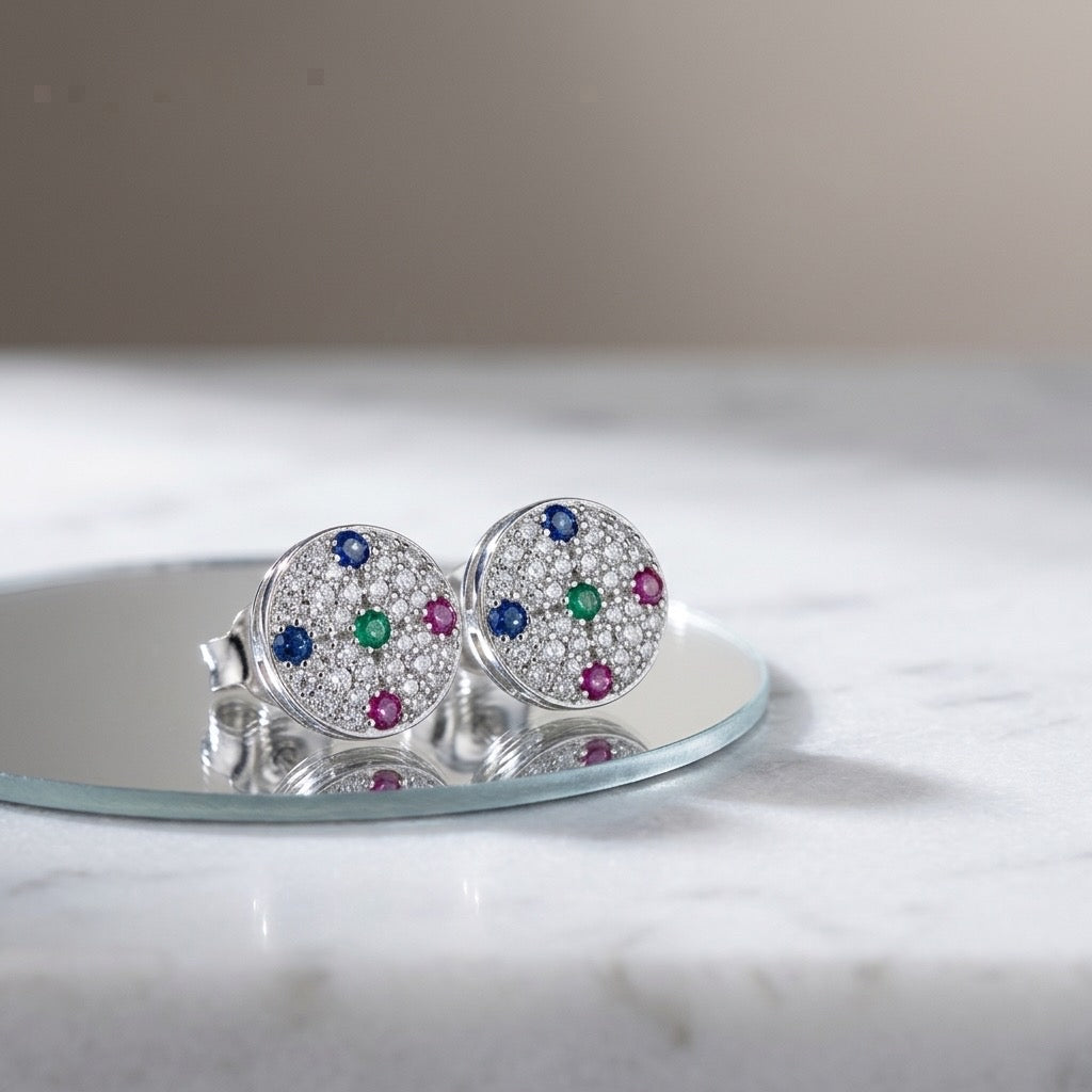 92.5 Sterling Silver Multicolor Stone Stud Earring – Vibrant, Elegant & Everyday Perfect