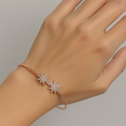 Silver Rose Gold Single Hand Bangle - Star Life
