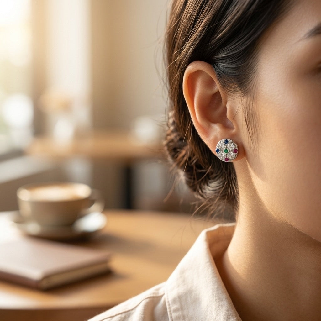92.5 Sterling Silver Multicolor Stone Stud Earring – Vibrant, Elegant & Everyday Perfect