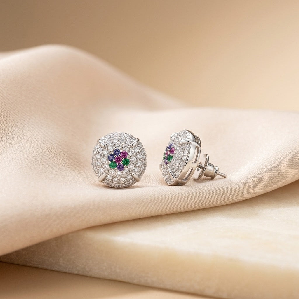92.5 Sterling Silver cluster Stud Earring – Elegant, Sparkling & Everyday Chic