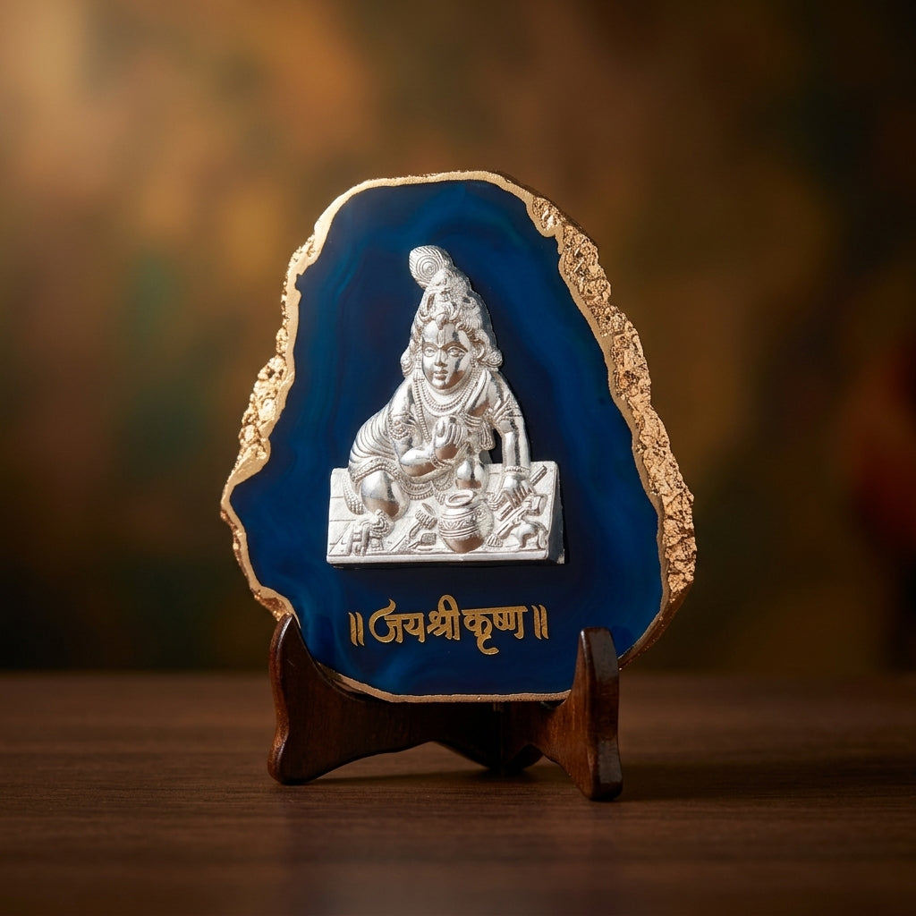 92.5 Silver Laddu Gopal Agate Stone Stand