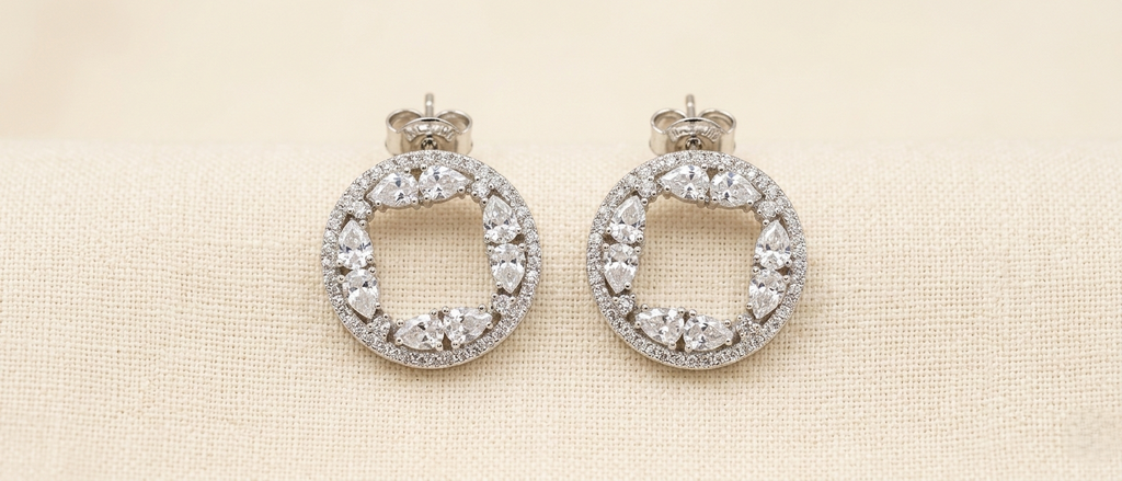 92.5 Sterling Silver Round -cut Earring