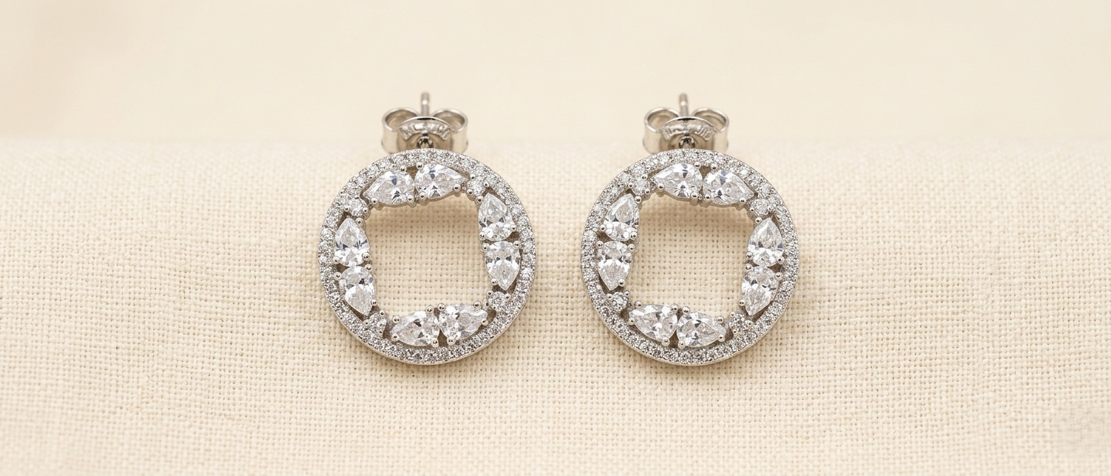 92.5 Sterling Silver Round -cut Earring