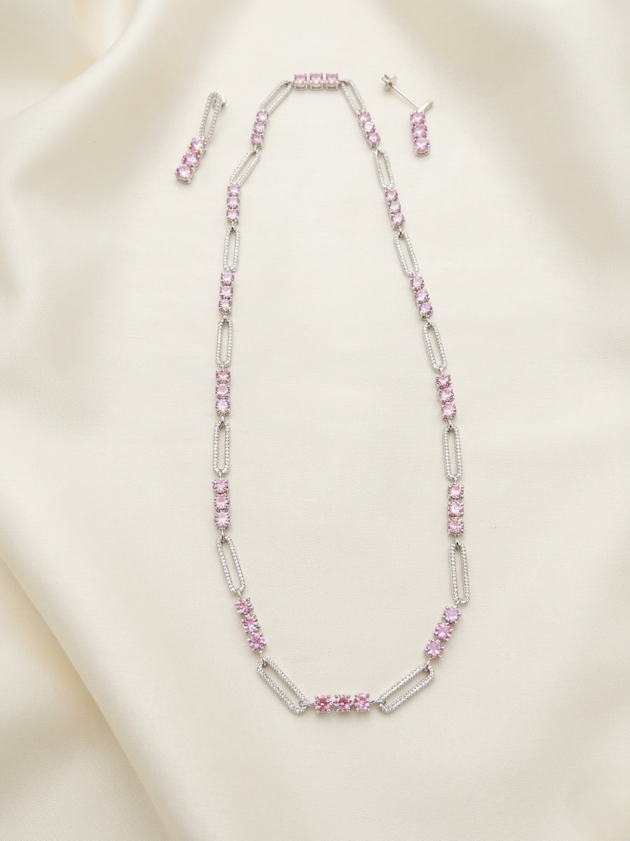 92.5 sterling silver pink sapphire Necklace set
