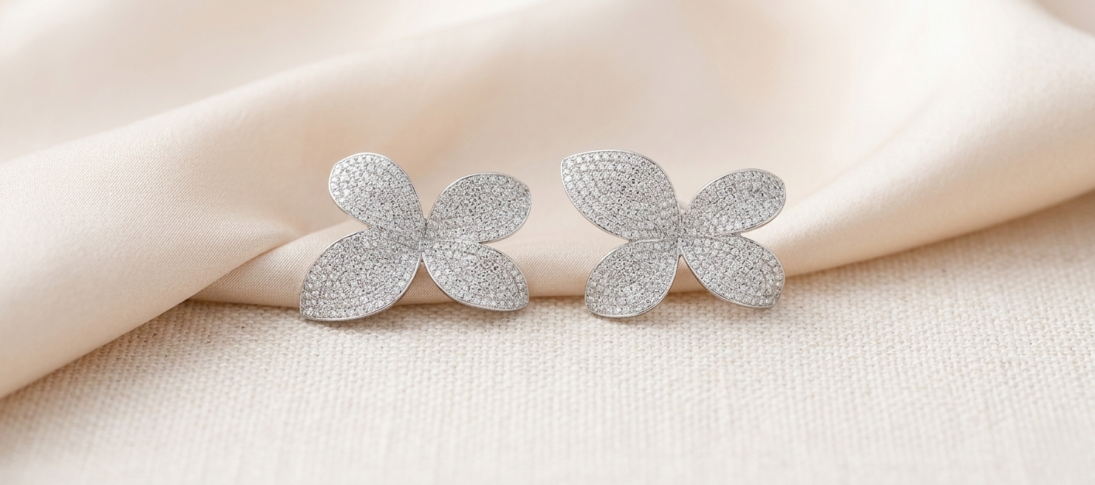 92.5 Sterling Silver Floral Leaf-Shape Earrings