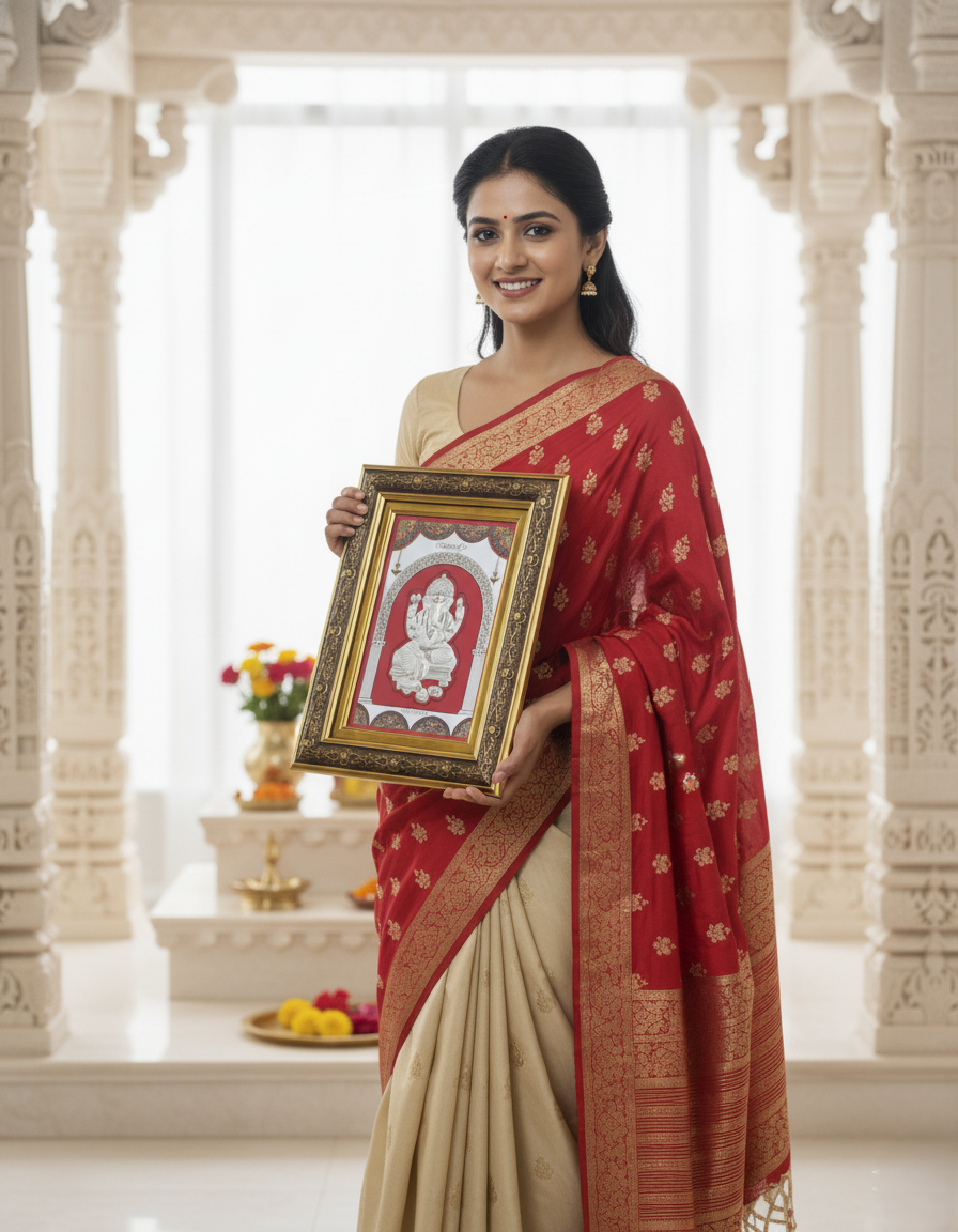 Premium 999 Silver Ganesh Ji Frame – Ideal Gift 10 Inches x 9 Inches