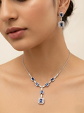 92.5 Sterling Silver Blue Sapphire Daimond Necklace Set