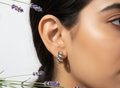 92.5 Sterling Silver Hoops with Blue Stone Earring