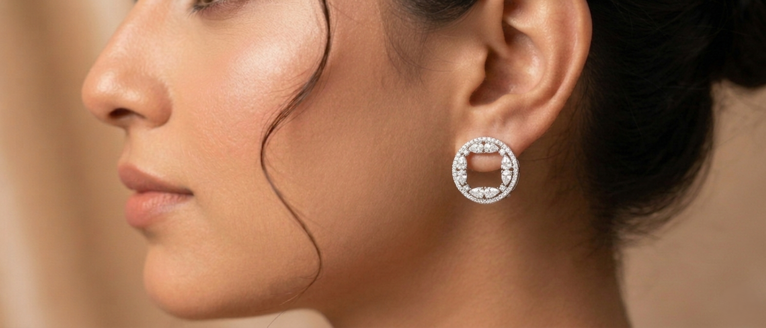 92.5 Sterling Silver Round -cut Earring