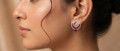 92.5 Sterling Silver half-moon Ruby Stone Hoop Earring