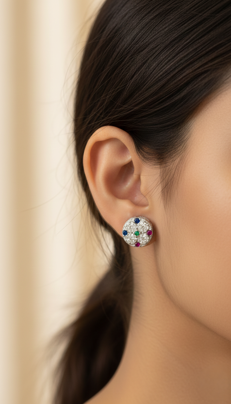 92.5 Sterling Silver Multicolor Stone Stud Earring – Vibrant, Elegant & Everyday Perfect