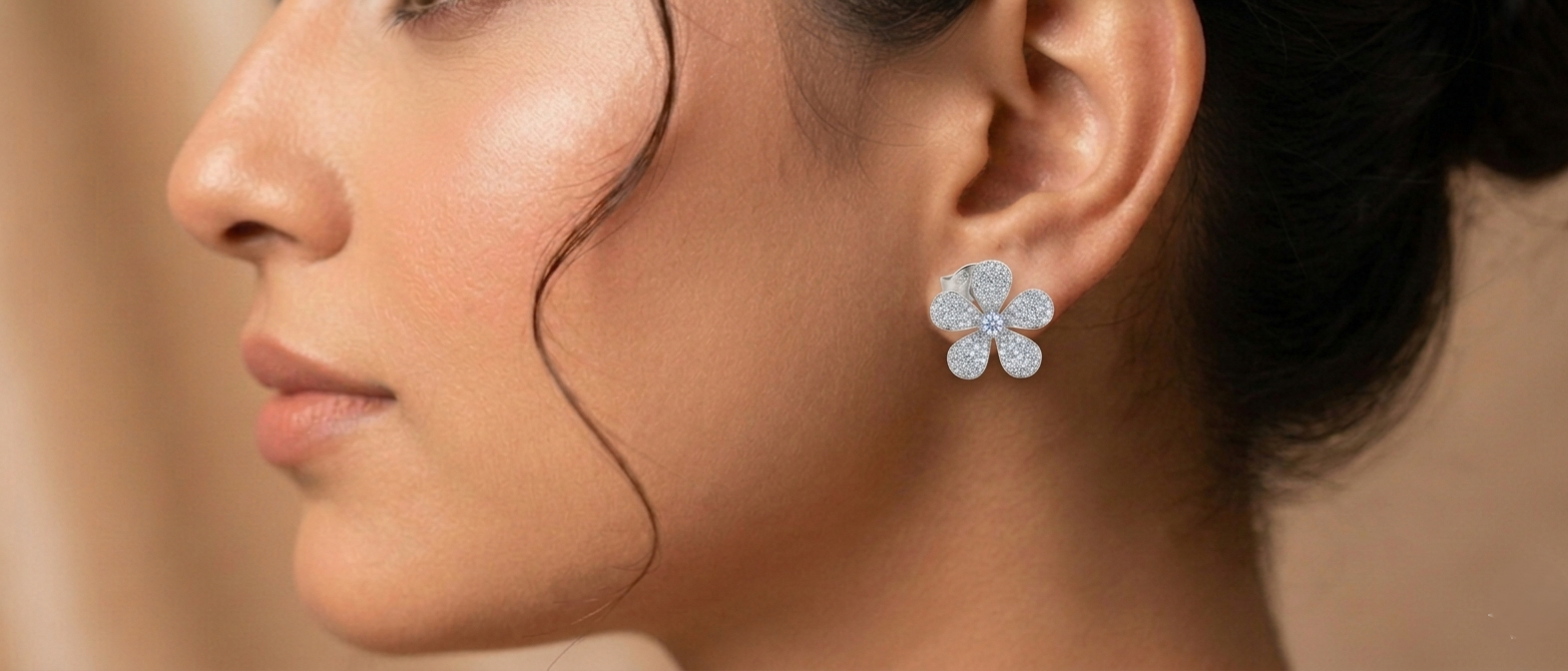 92.5 Sterling Silver-Tone Flower-Shaped Stud