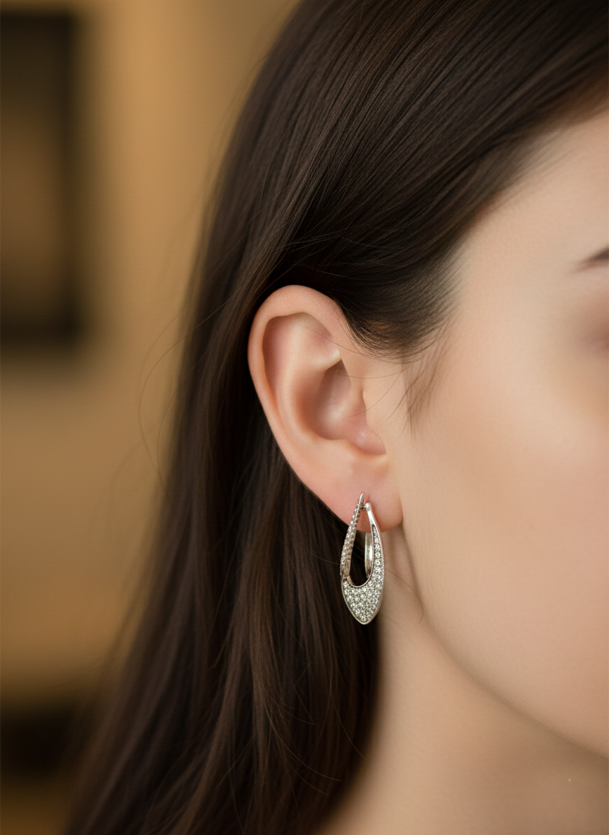 92.5 Sterling Silver Studded Hoop Earring