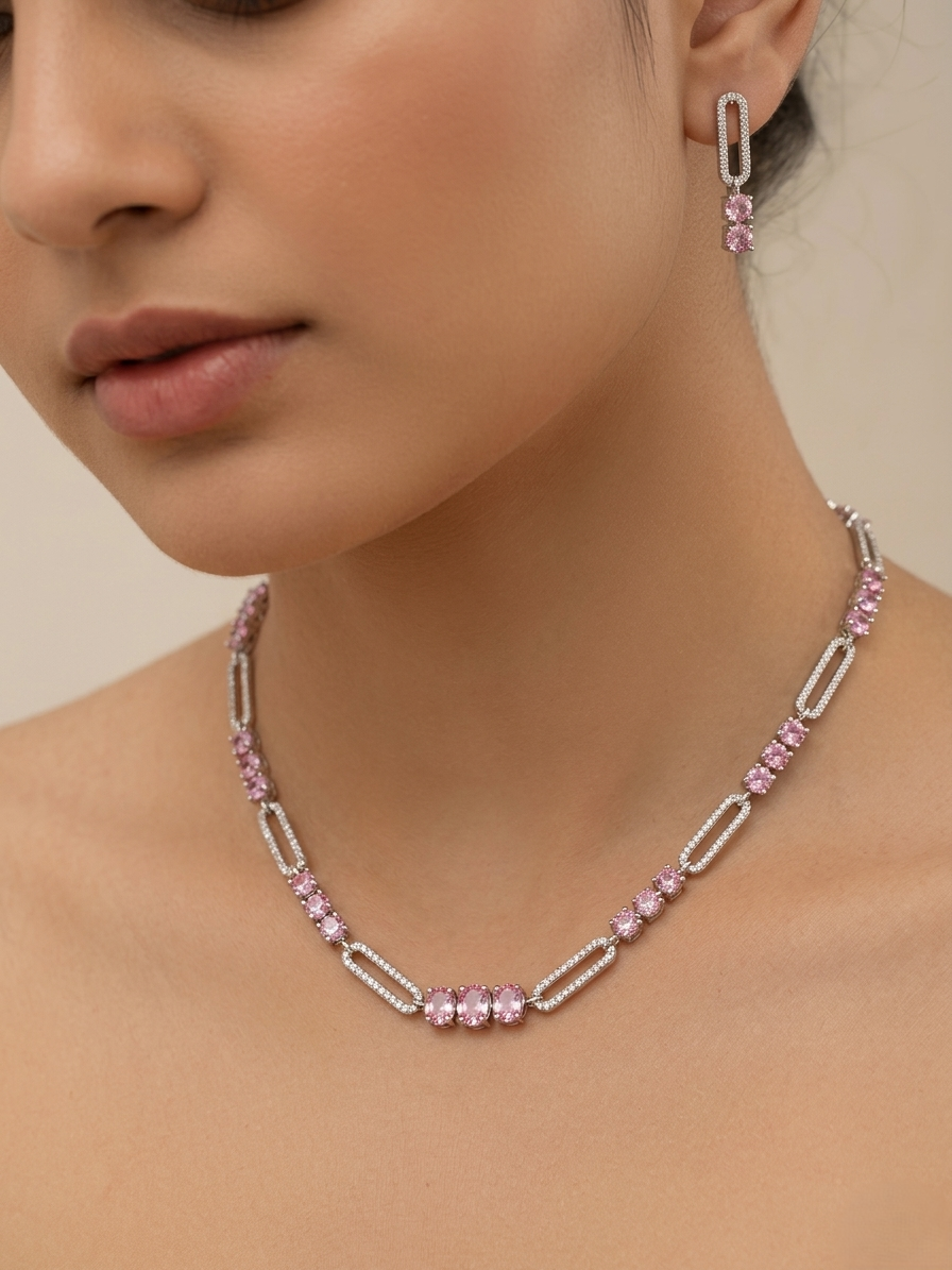 92.5 sterling silver pink sapphire Necklace set