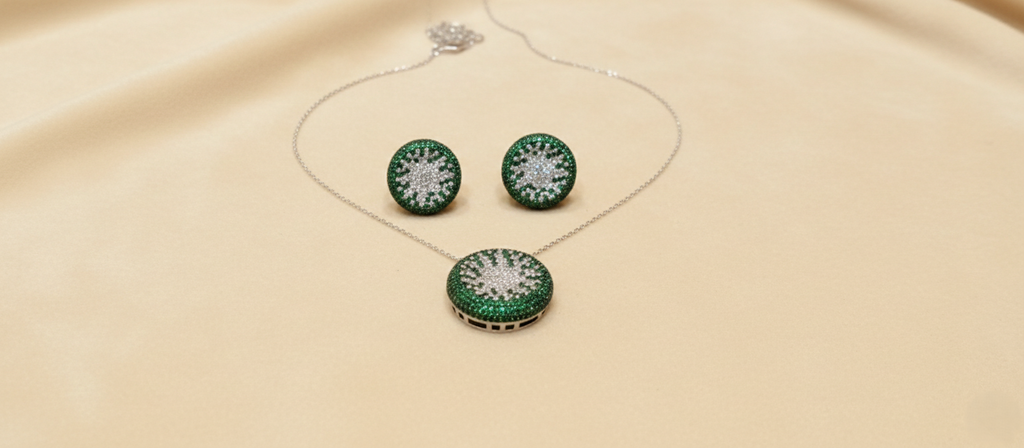 92.5 Sterling Silver Floral / Starburst-Inspired Pendant Set