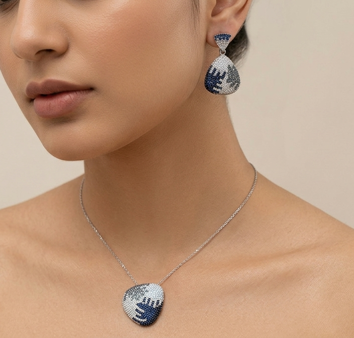92.5 Sterling Silver Contemporary Shaped Pendant Set