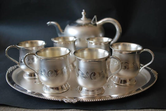 Silver Tea Cattle & Cup Set With Serving Tray