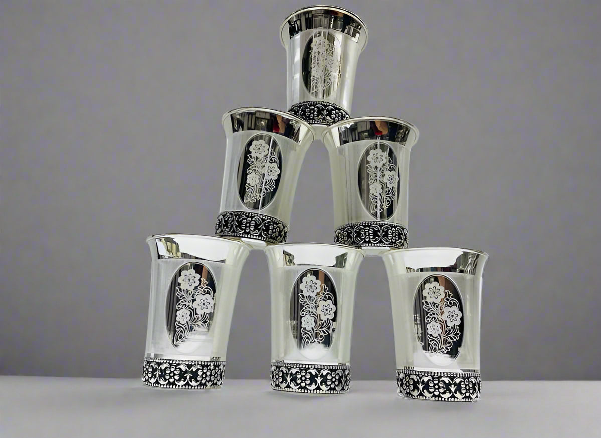 Silver Oxidized Glass Set