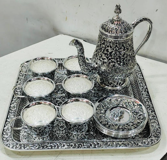 Silver Nakshi Chai Set – Elegant & Traditional Tea Serving Set
