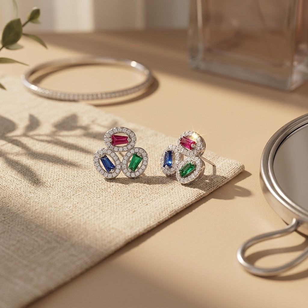 92.5 Sterling Silver Emerald Earring – Elegant, Timeless Luxurious