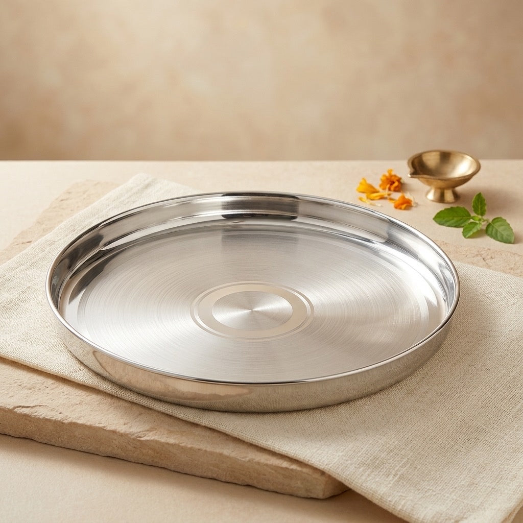 Pure Silver Thali with Standing Borders – Traditional Silver Plate for Pooja & Gifting