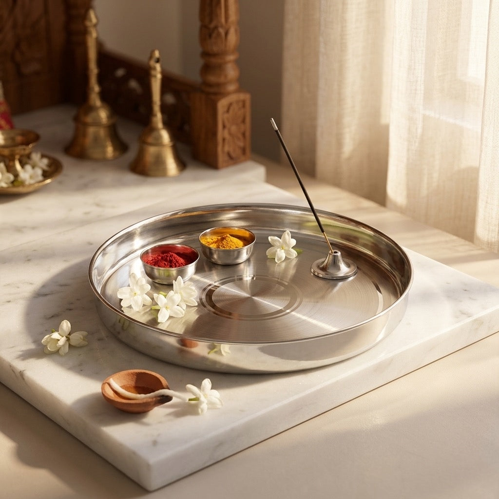 Pure Silver Thali with Standing Borders – Traditional Silver Plate for Pooja & Gifting