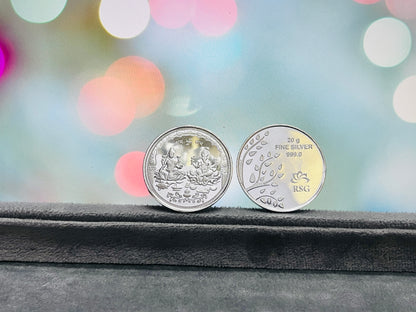 Pure 999 Round Laxmi Ji Ganesh Ji Silver Coin