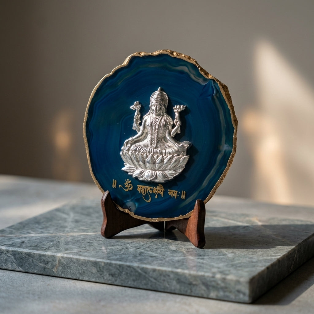 92.5 Silver Lakshmi Ji Agate Stone Stand
