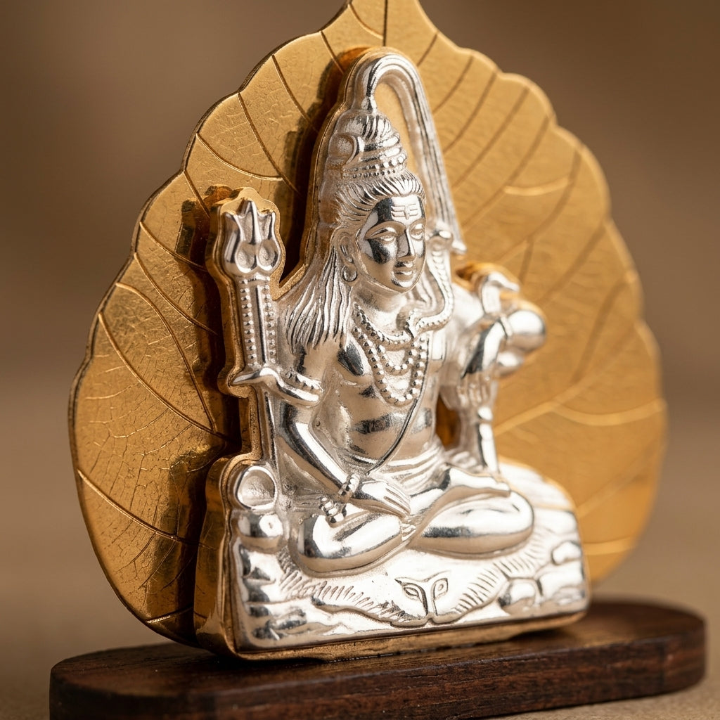 92.5 Silver Mahadev Wooden Peepal Leaf Table Stand