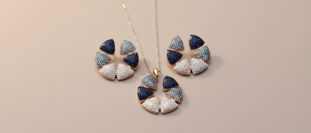 92.5 Sterling Silver Rose Gold Finish Circular Design Pendant Set