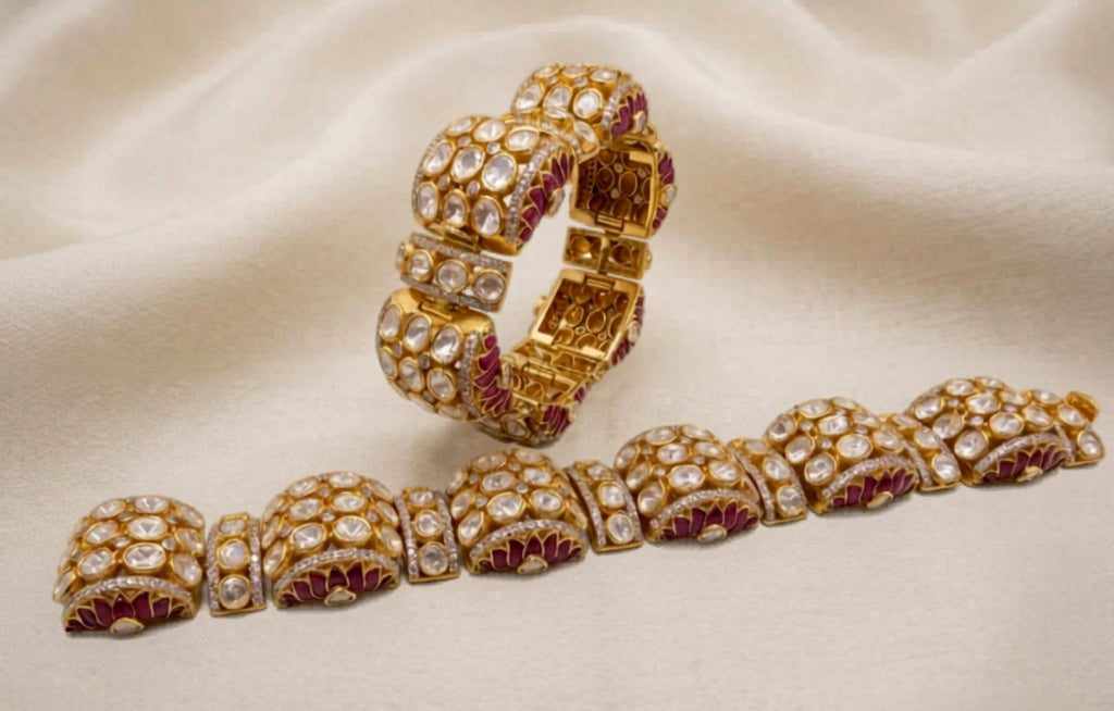 92.5 Silver Polki Rajwadi Bangle lotus Shapes