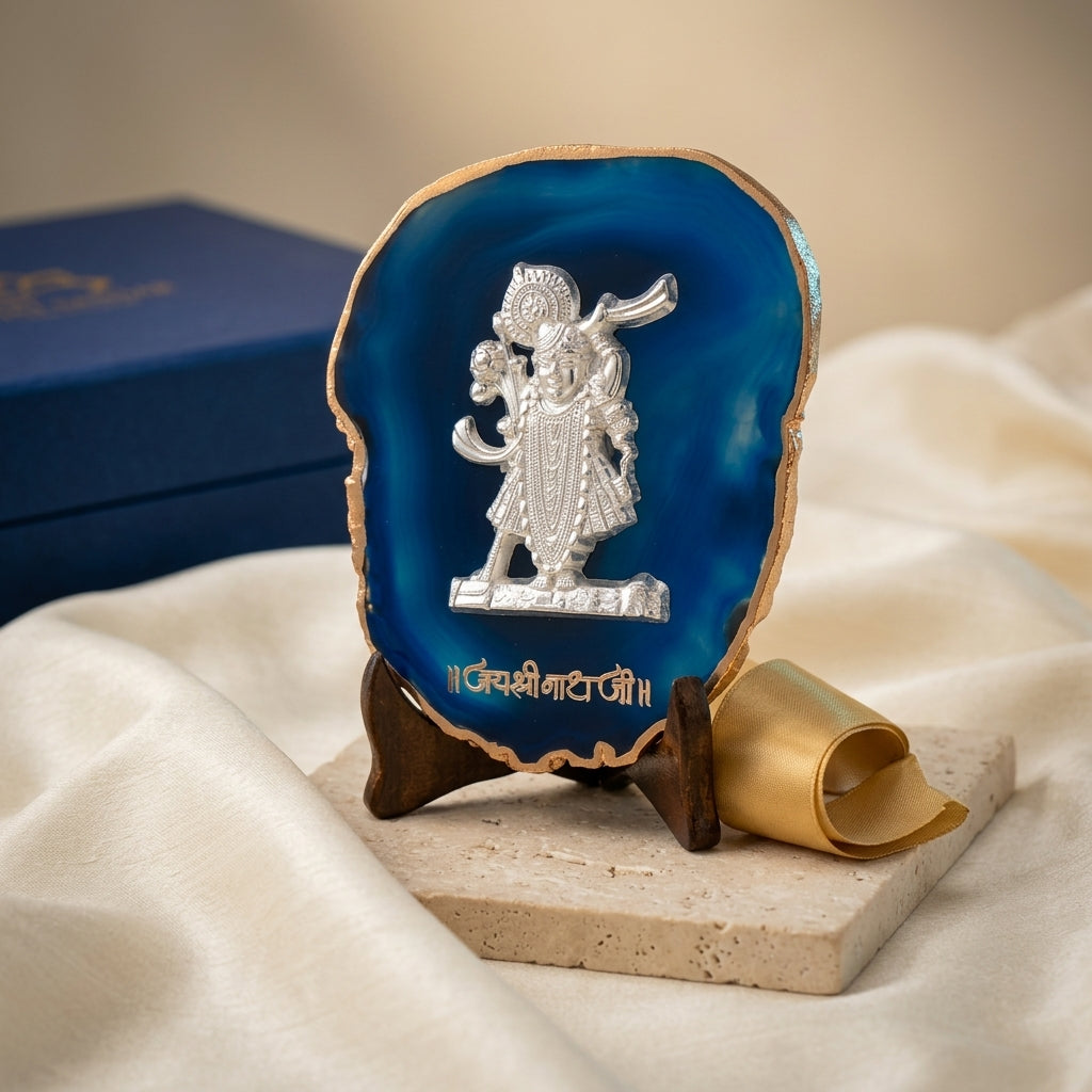 92.5 Silver Shrinath Ji Agate Stone Stand