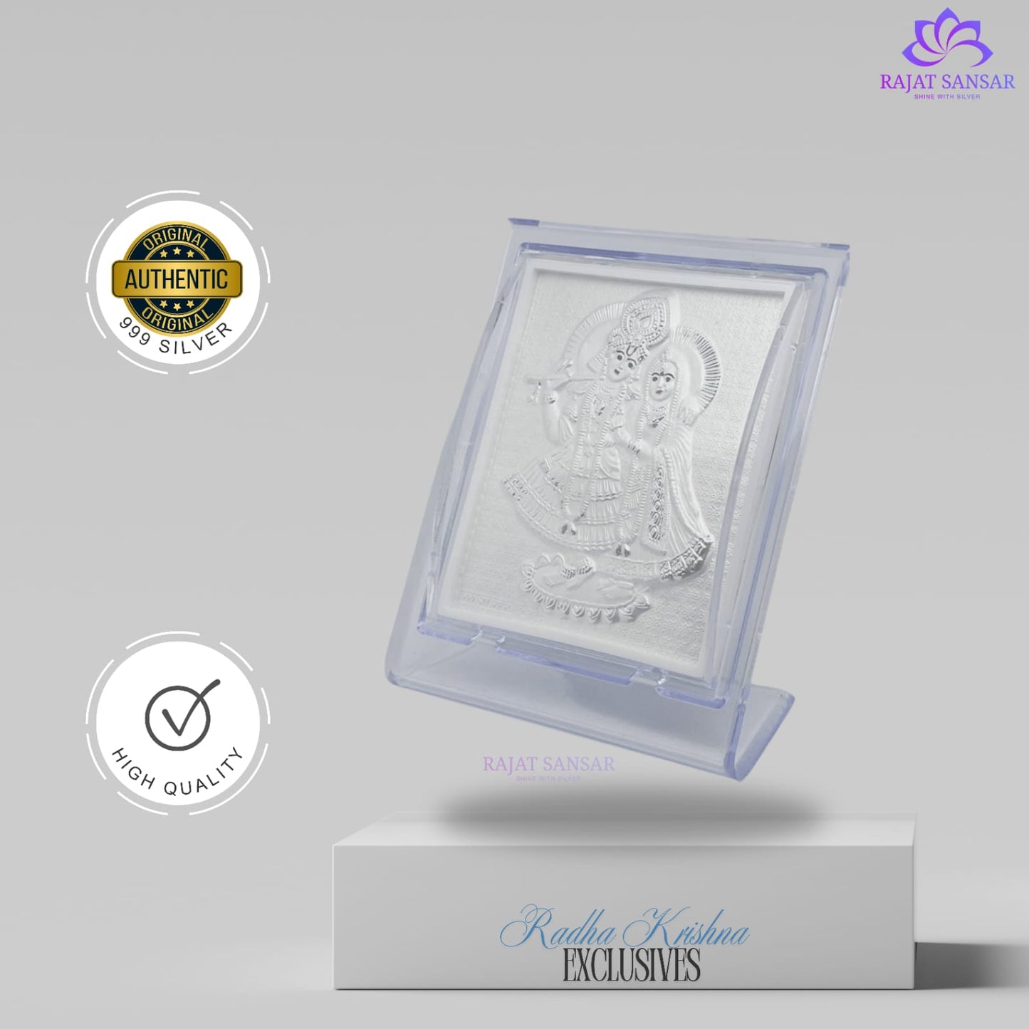 999 Silver Radha Krishna Photo Frame | Table stand