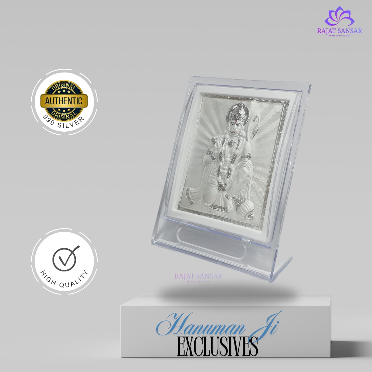 999 Sliver Hanuman Ji Photo Frame Idol| Pooja Room , Office Desk