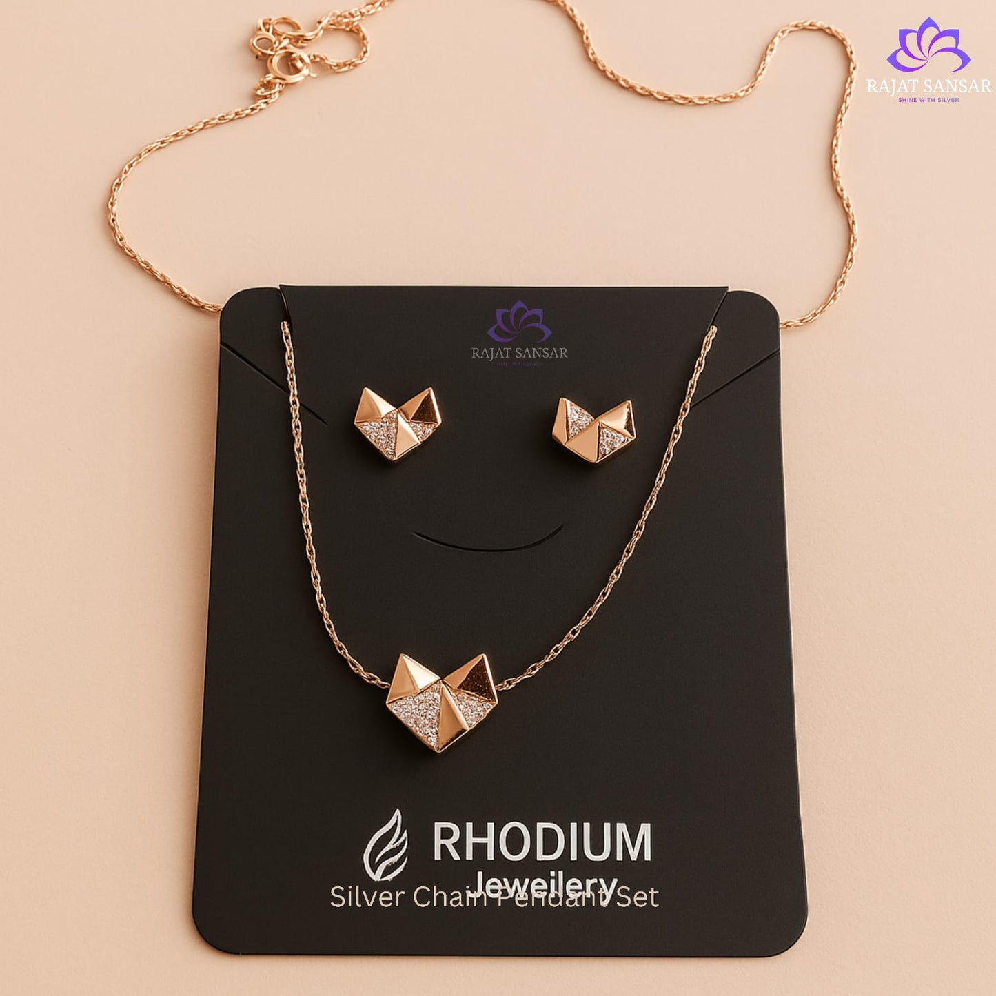 Silver Rhodium Chain Pendant Set