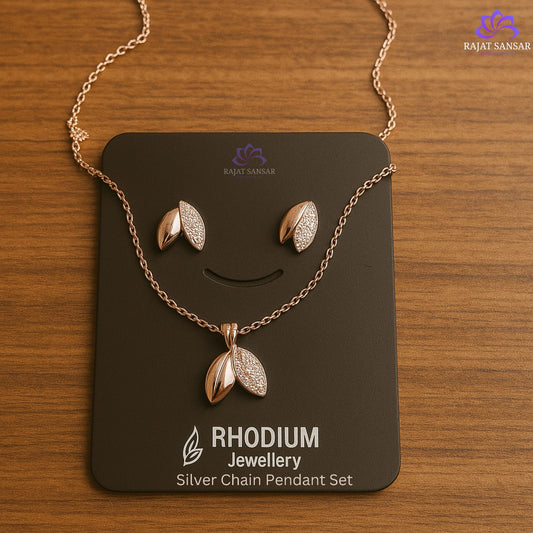 Silver Rhodium Chain Pendant Set