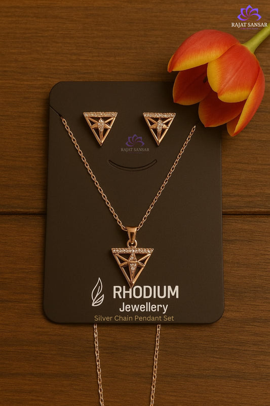 Silver Rhodium Chain Pendant Set