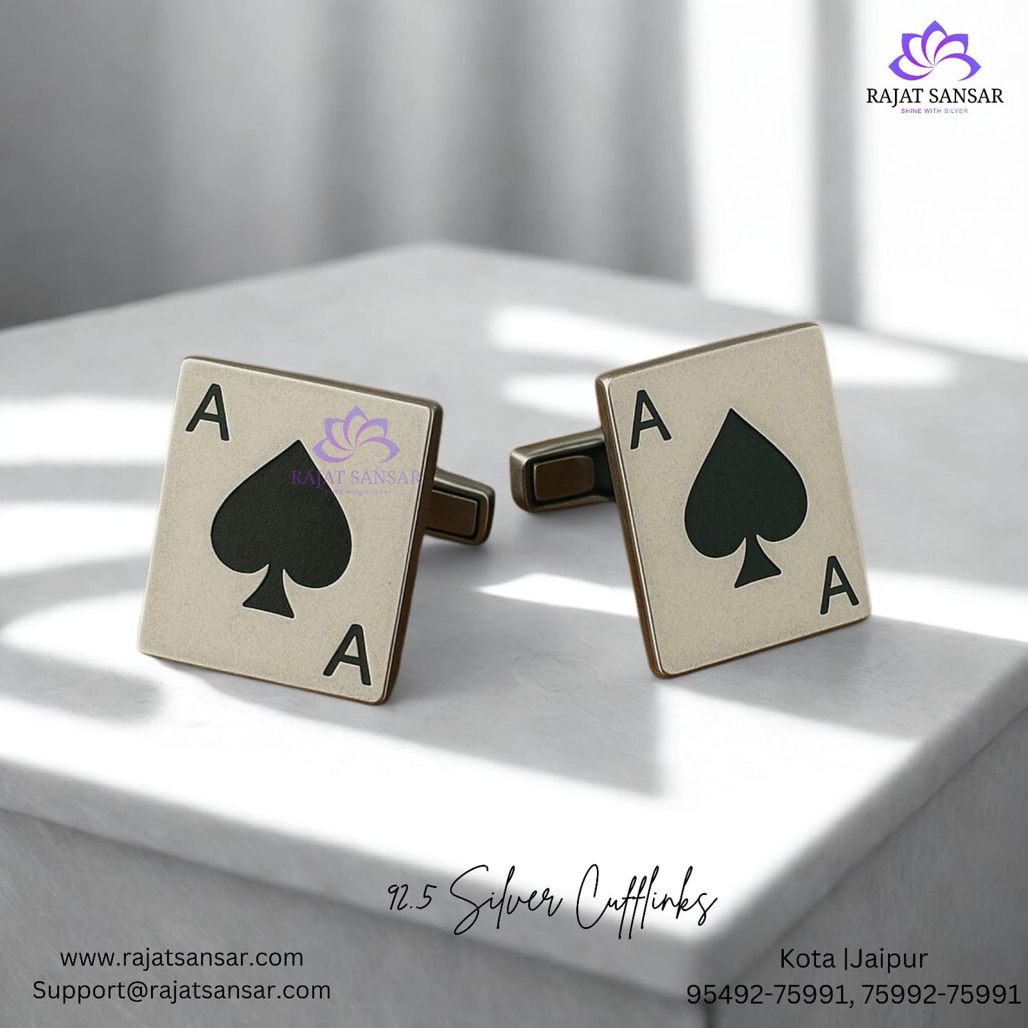 Ace of Shades- 92.5 Sterling Silver Cufflinks
