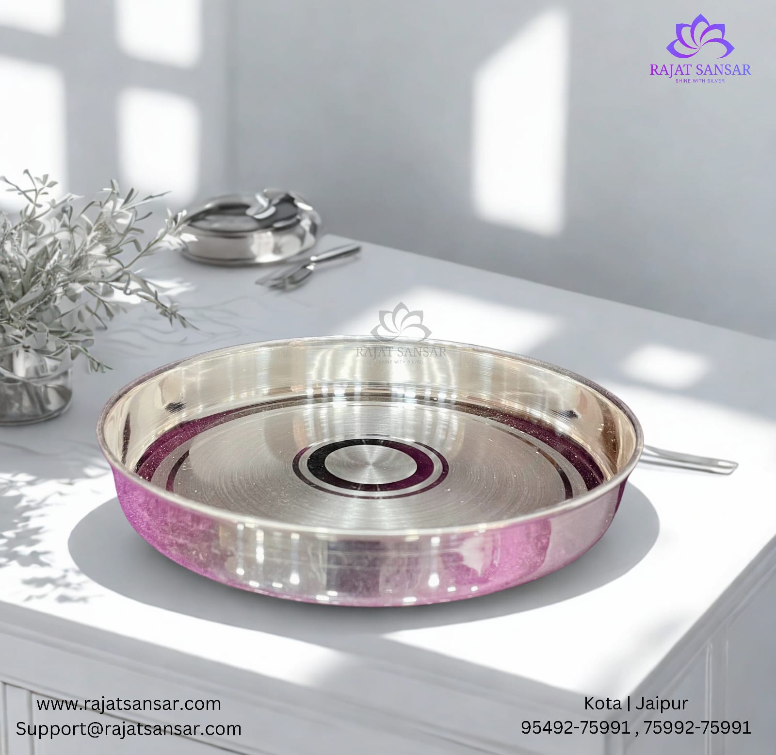 Pure Silver Thali with Standing Borders – Traditional Silver Plate for Pooja & Gifting