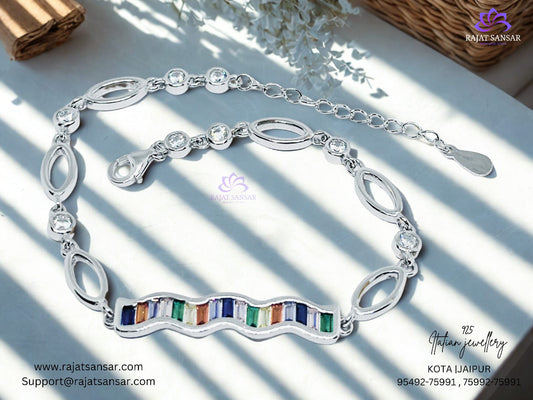 92.5 Italian Silver Multi Colour  Bracelet
