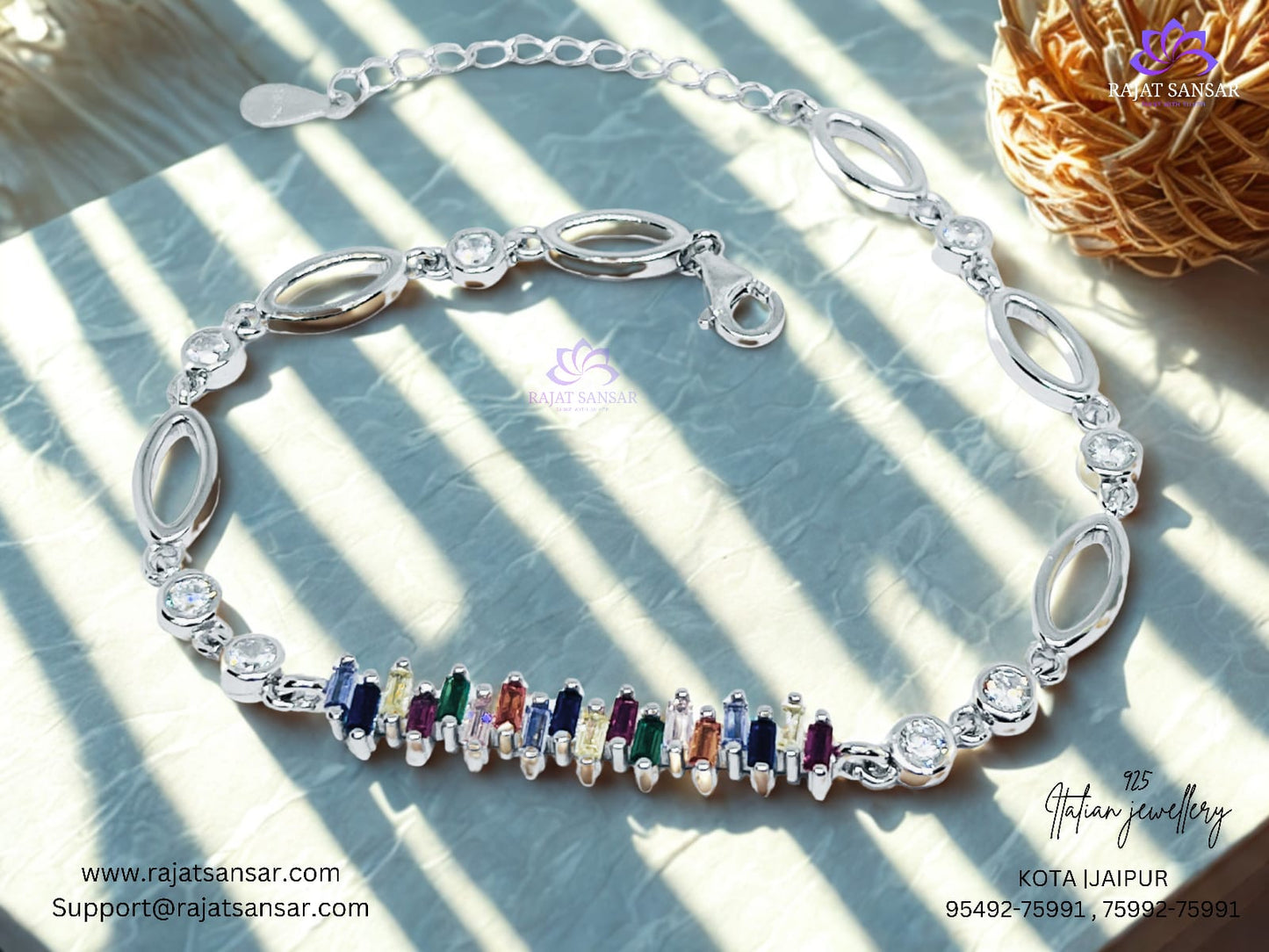 92.5 Italian Silver Multi Colour Bracelets