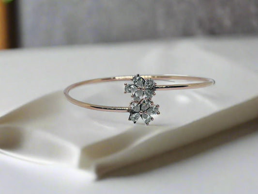 Silver Rose Gold Single Hand Bangle - flower