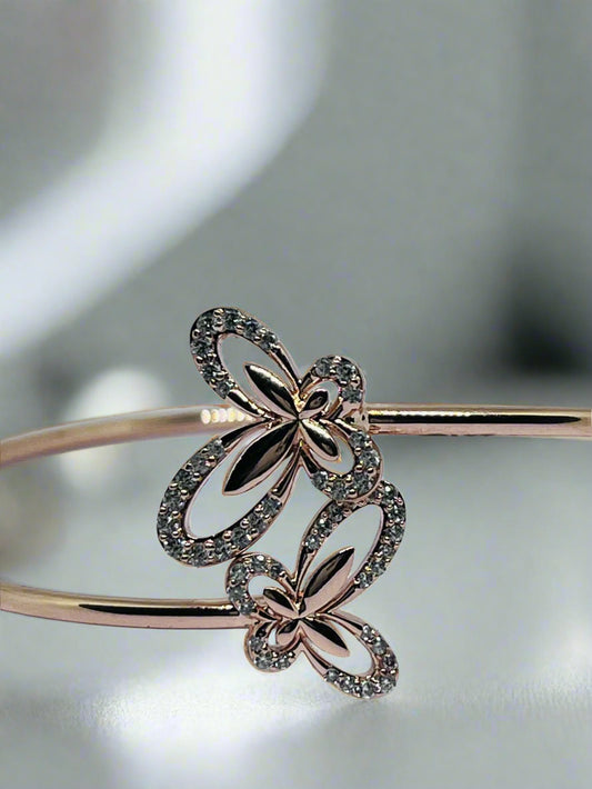 Silver Rose Gold Single Hand Bangle - Butterfly