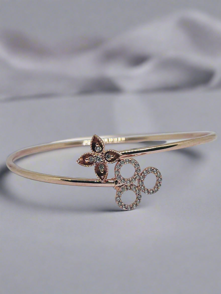Silver Rose Gold Single Hand  Bangle - Flower Ring