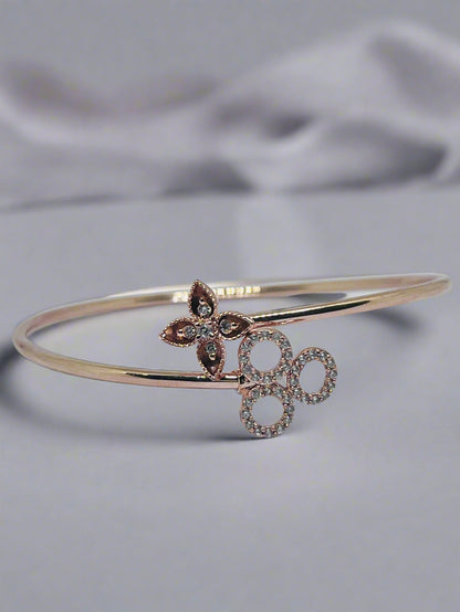 Silver Rose Gold Single Hand  Bangle - Flower Ring