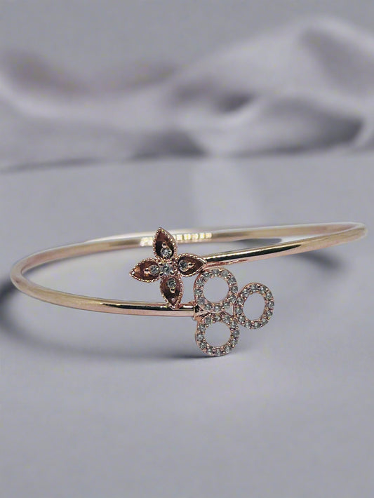 Silver Rose Gold Single Hand  Bangle - Flower Ring