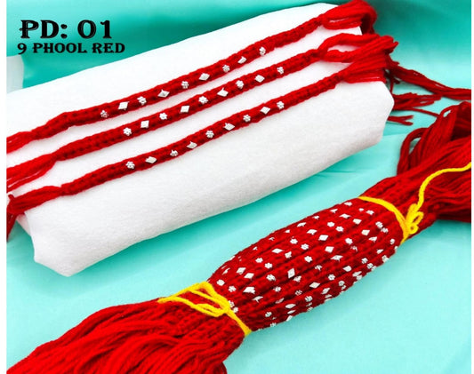 Silver Rakhi- 9 Phool Red
