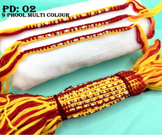 Silver Rakhi- 9 Phool Multi Coloure