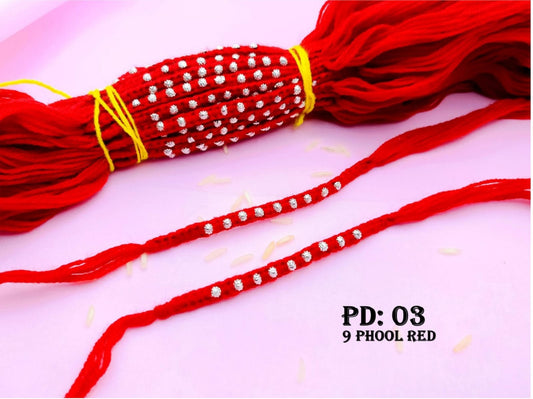 Silver Rakhi - 9 Phool Red
