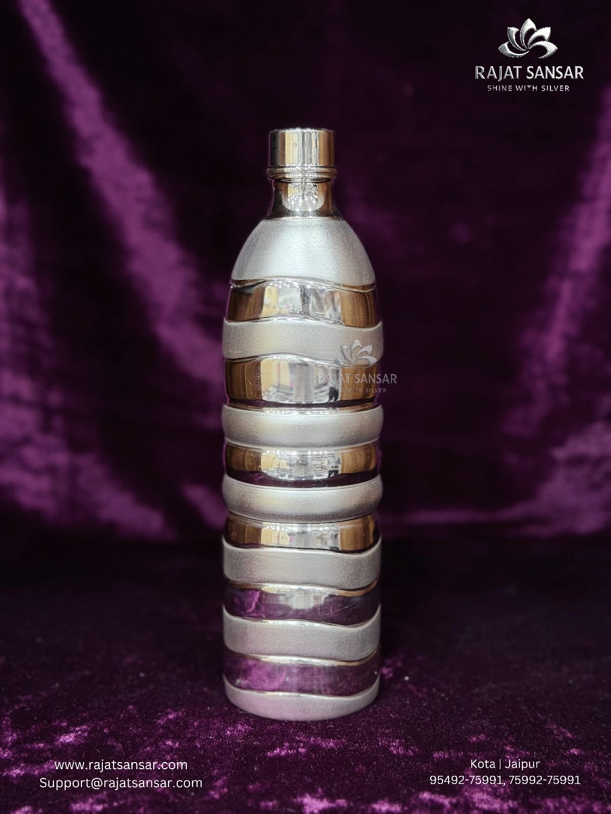 Elegant Designer Silver Water Bottle (500ml–1L) – Premium Collection by Rajat Sansar